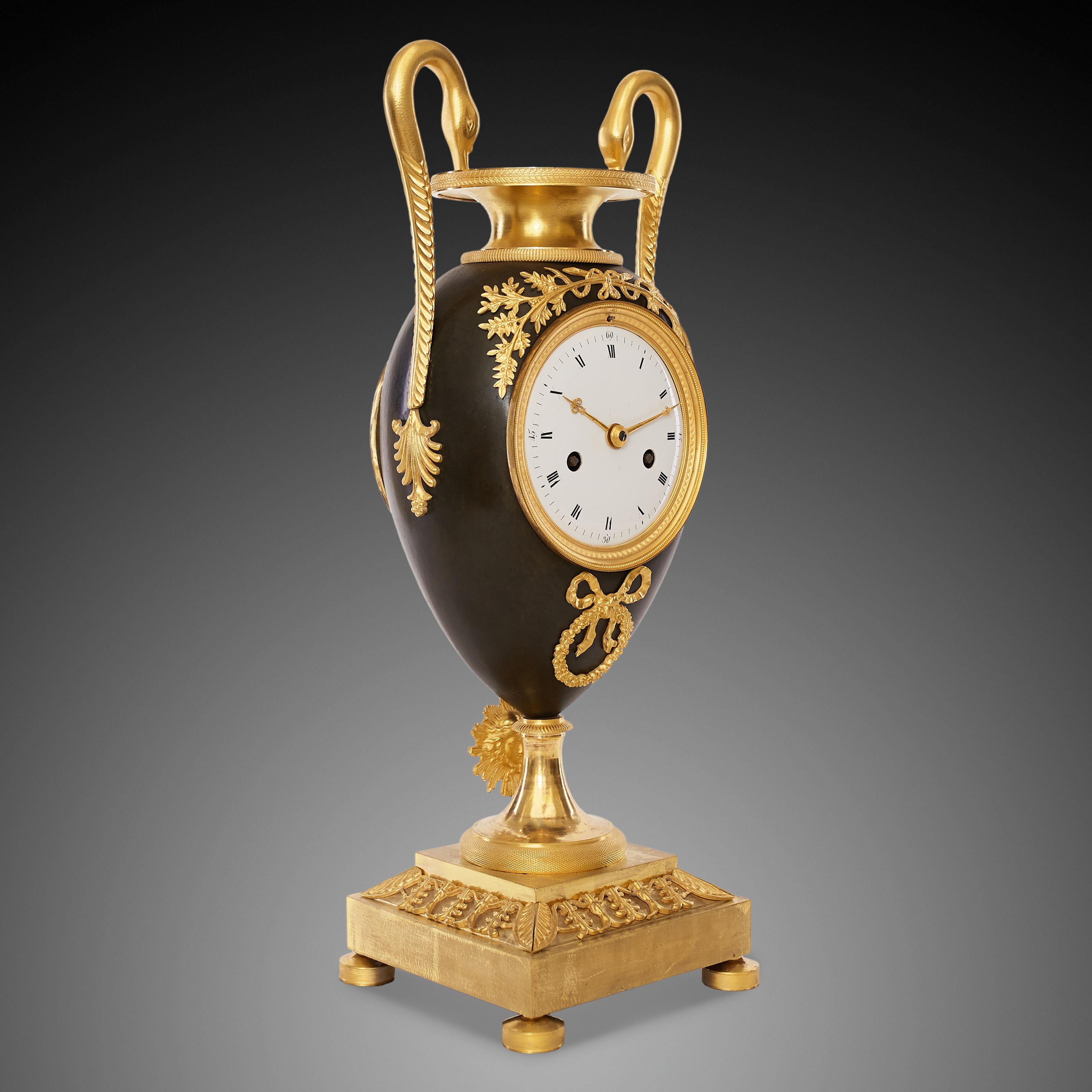 French Set Vase Clock 19th Century Style Empire For Sale