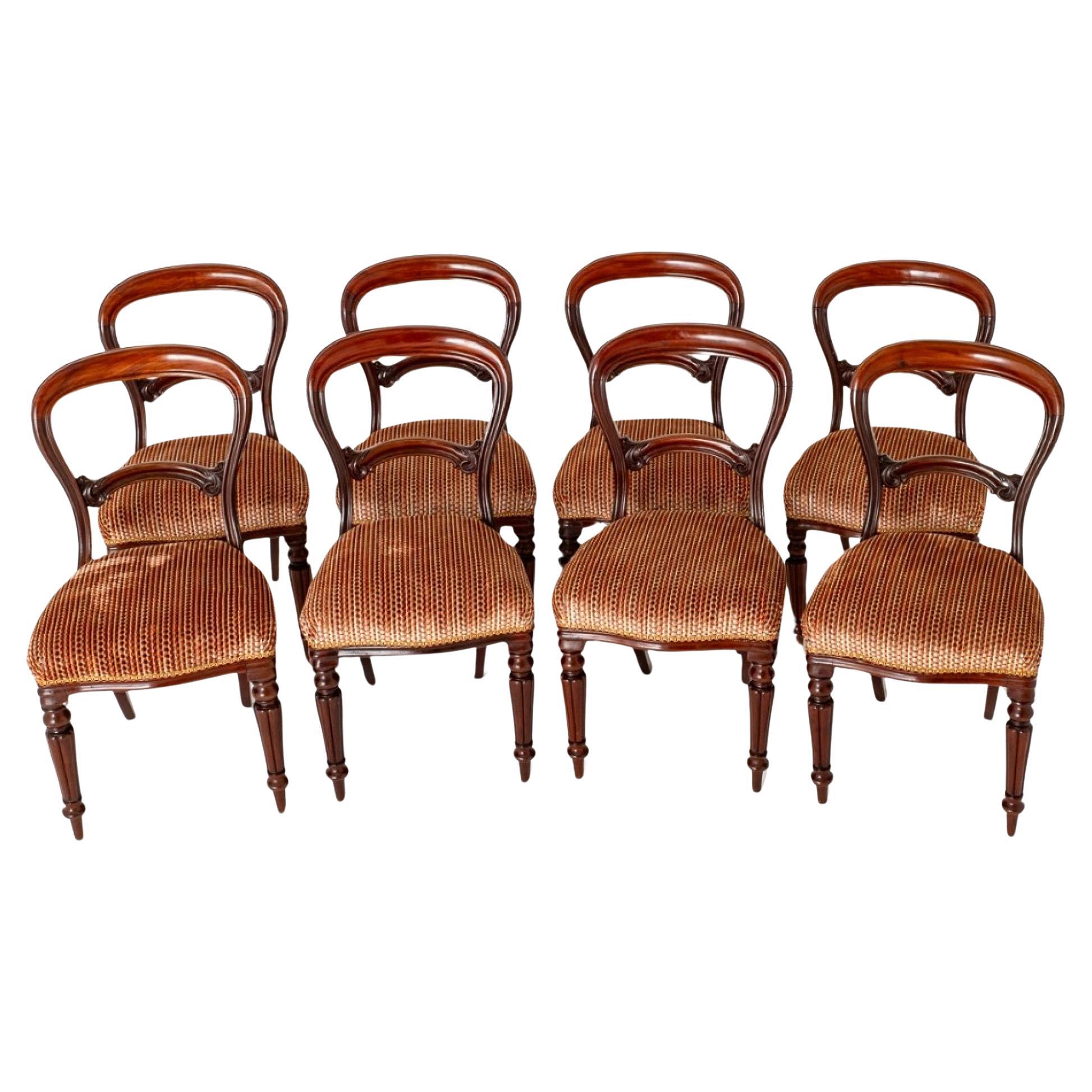 Set Victorian Balloon Back Dining Chairs Mahogany 1850 For Sale