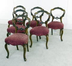 Set Victorian Dining Chairs Carved Walnut Balloon Back 1880