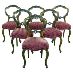 Used Set Victorian Dining Chairs Carved Walnut Balloon Back 1880