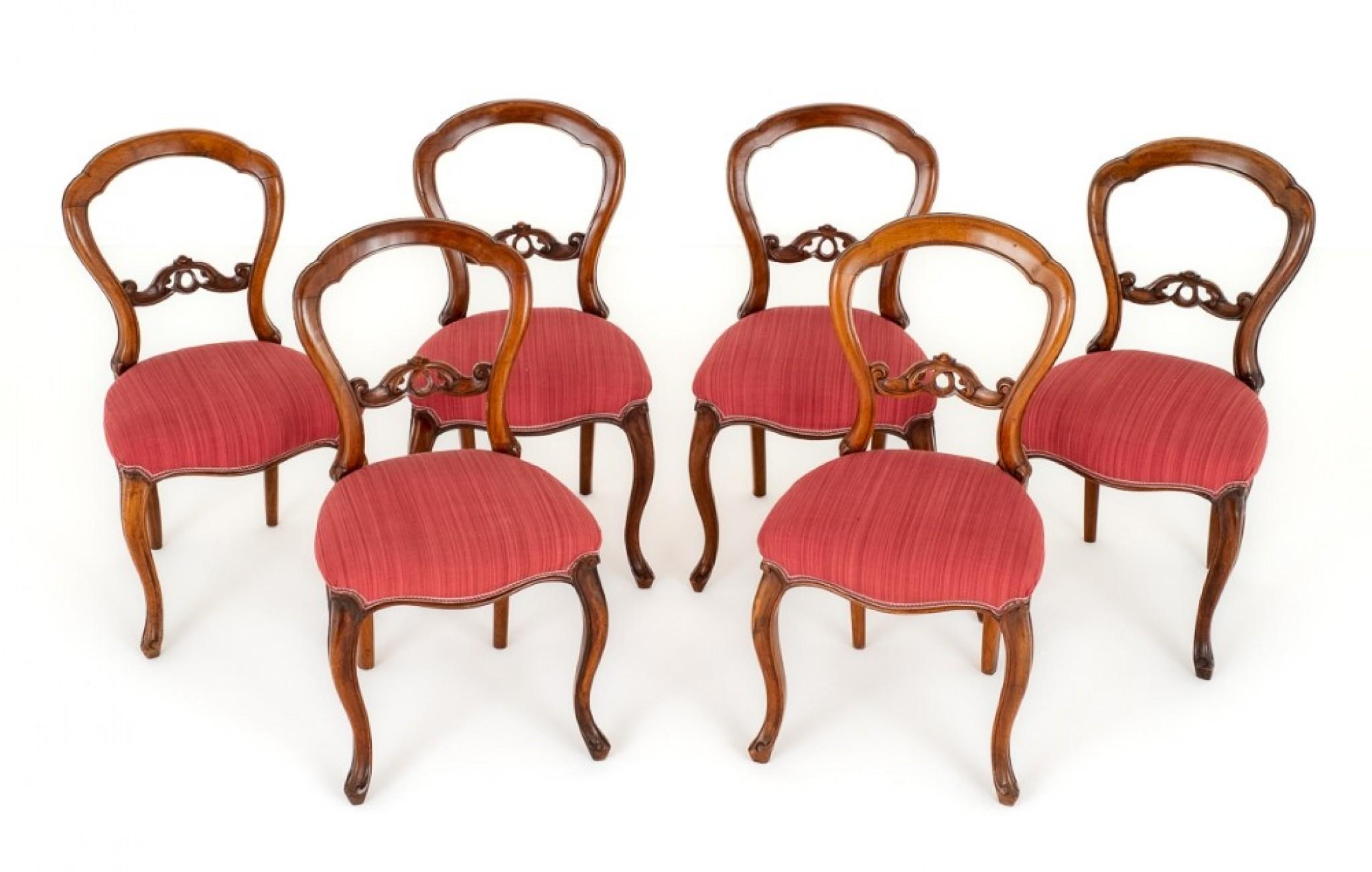 Set Victorian Dining Chairs Walnut Balloon Back In Good Condition For Sale In Potters Bar, GB
