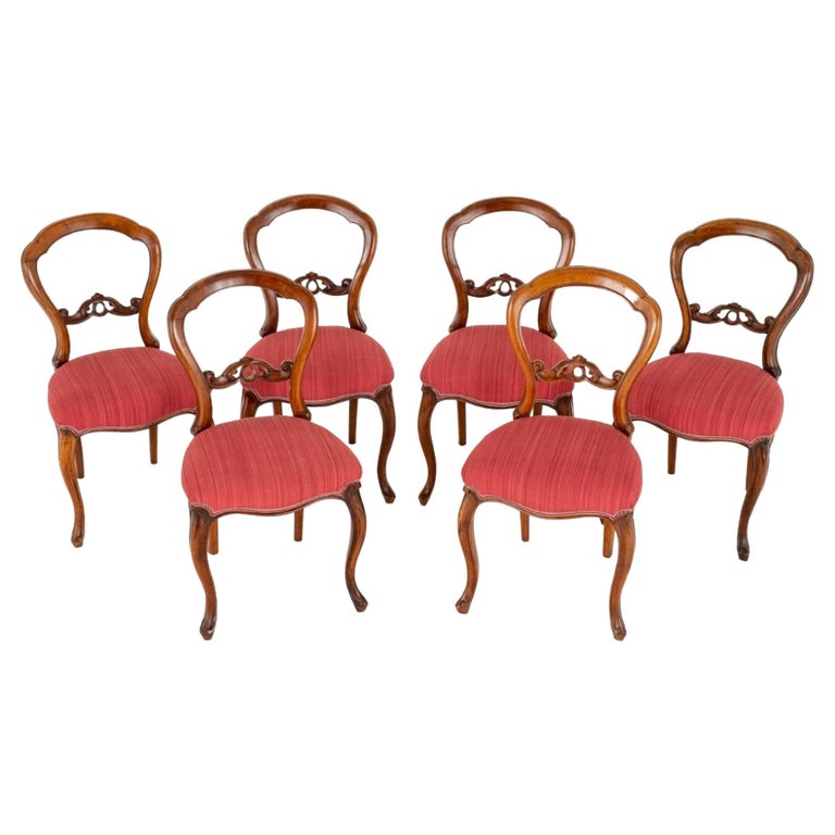 Set Victorian Dining Chairs Walnut Balloon Back For Sale at 1stDibs