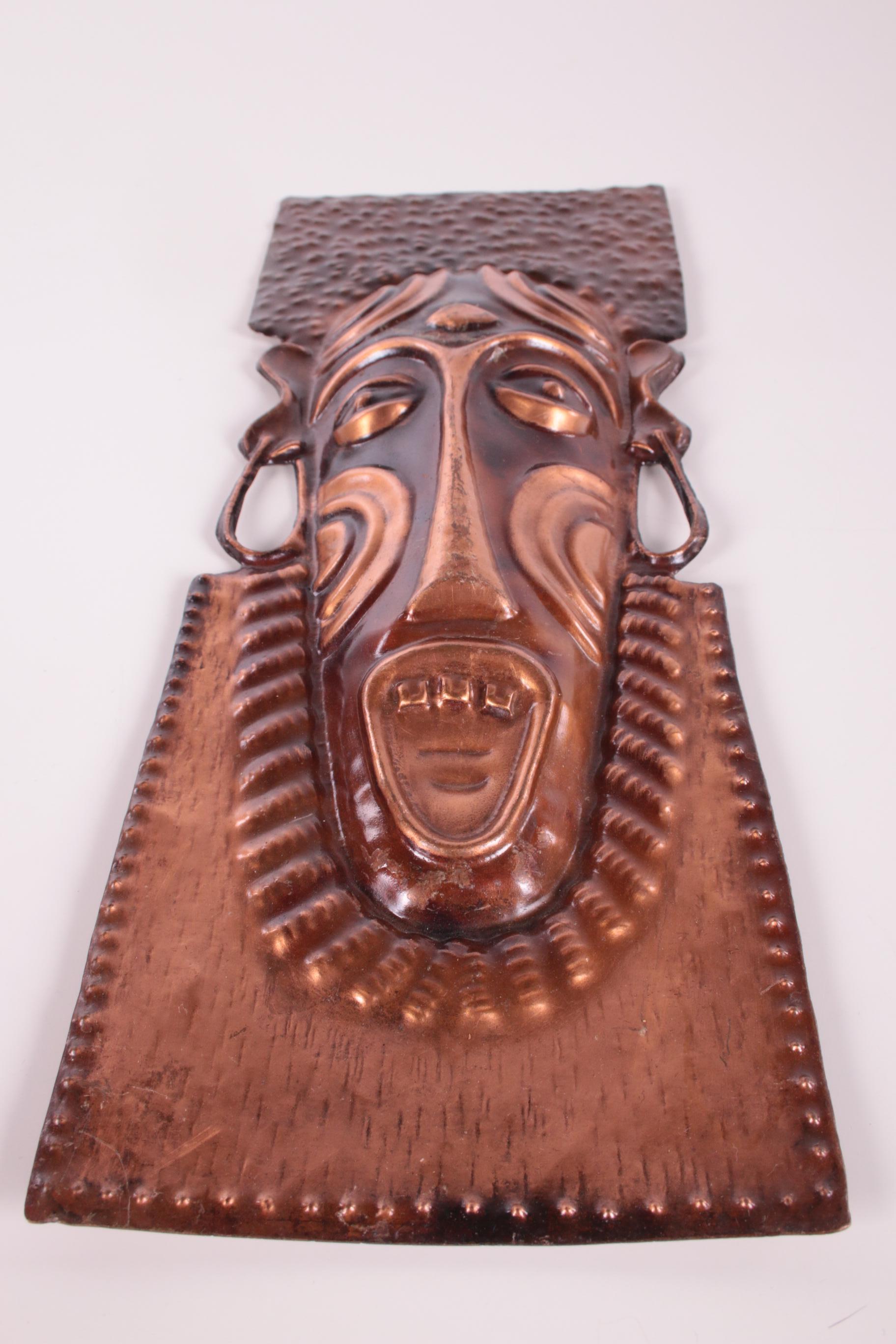 Copper Vintage African hand made copper wall masks from the 60s to the 70s For Sale