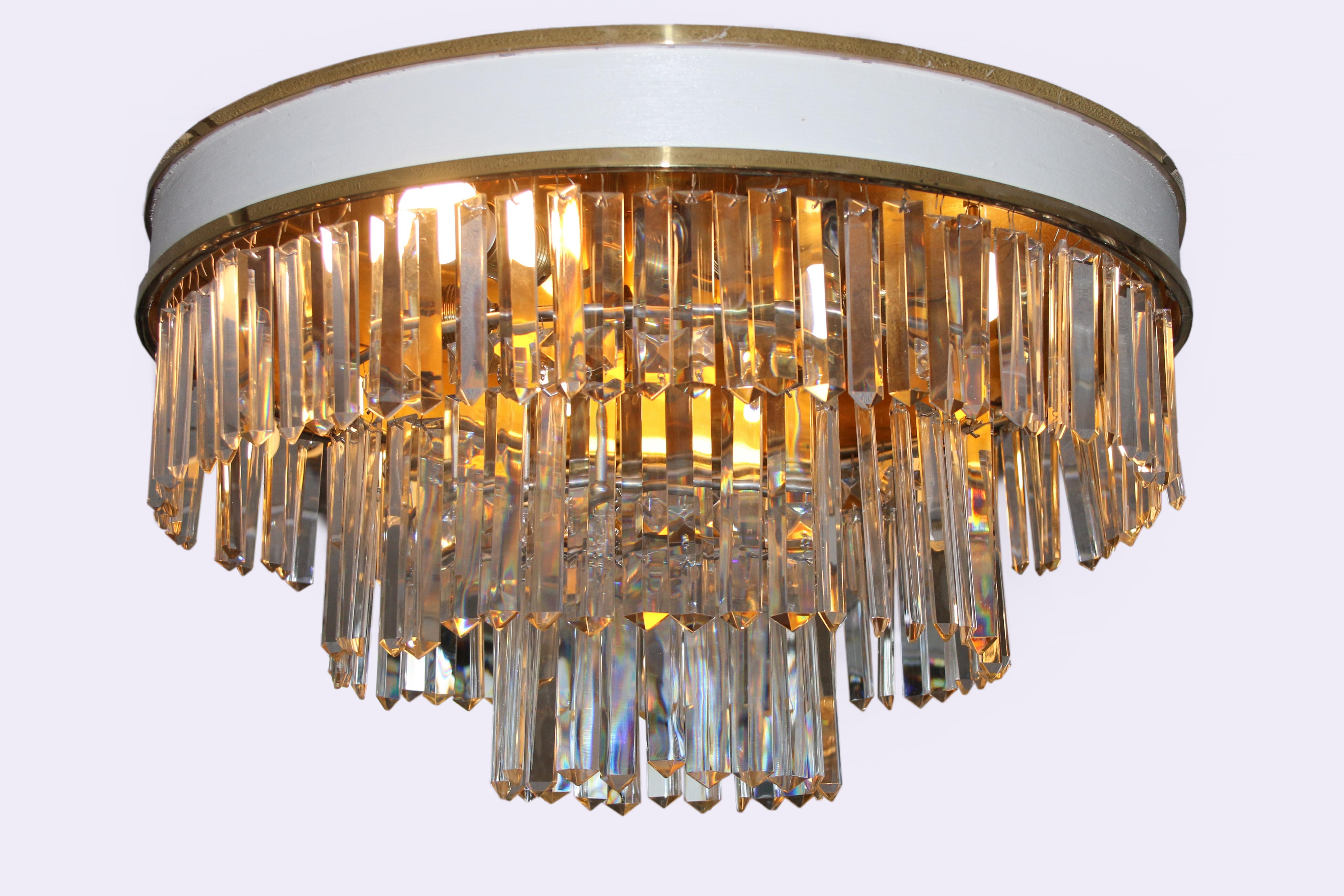 Set Vintage Brass Crystal Ceiling Lamp L.A. Riedinger, 1960 For Sale at  1stDibs