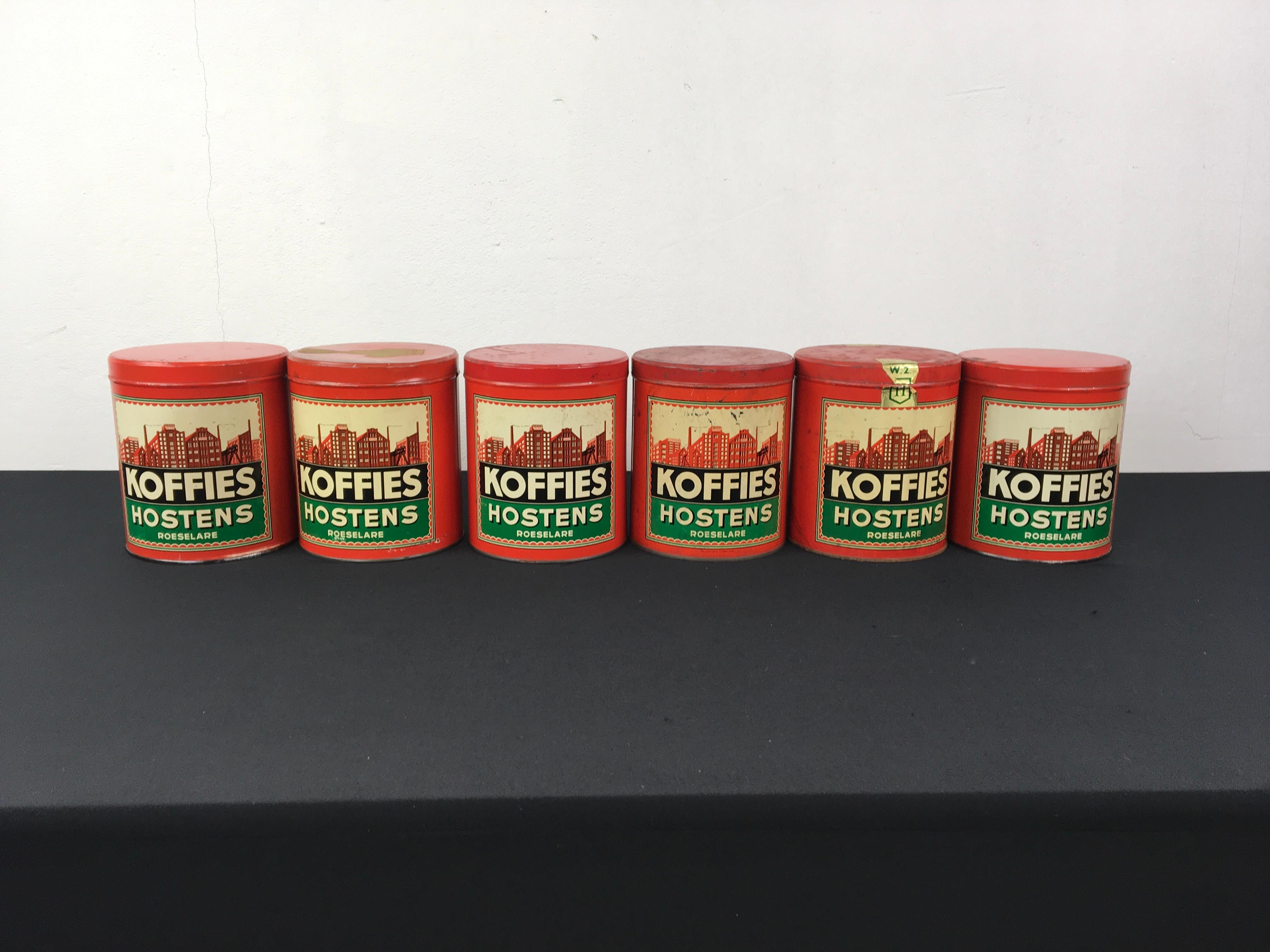 Metallo Set di barattoli da caffè vintage con fabbrica su in vendita
