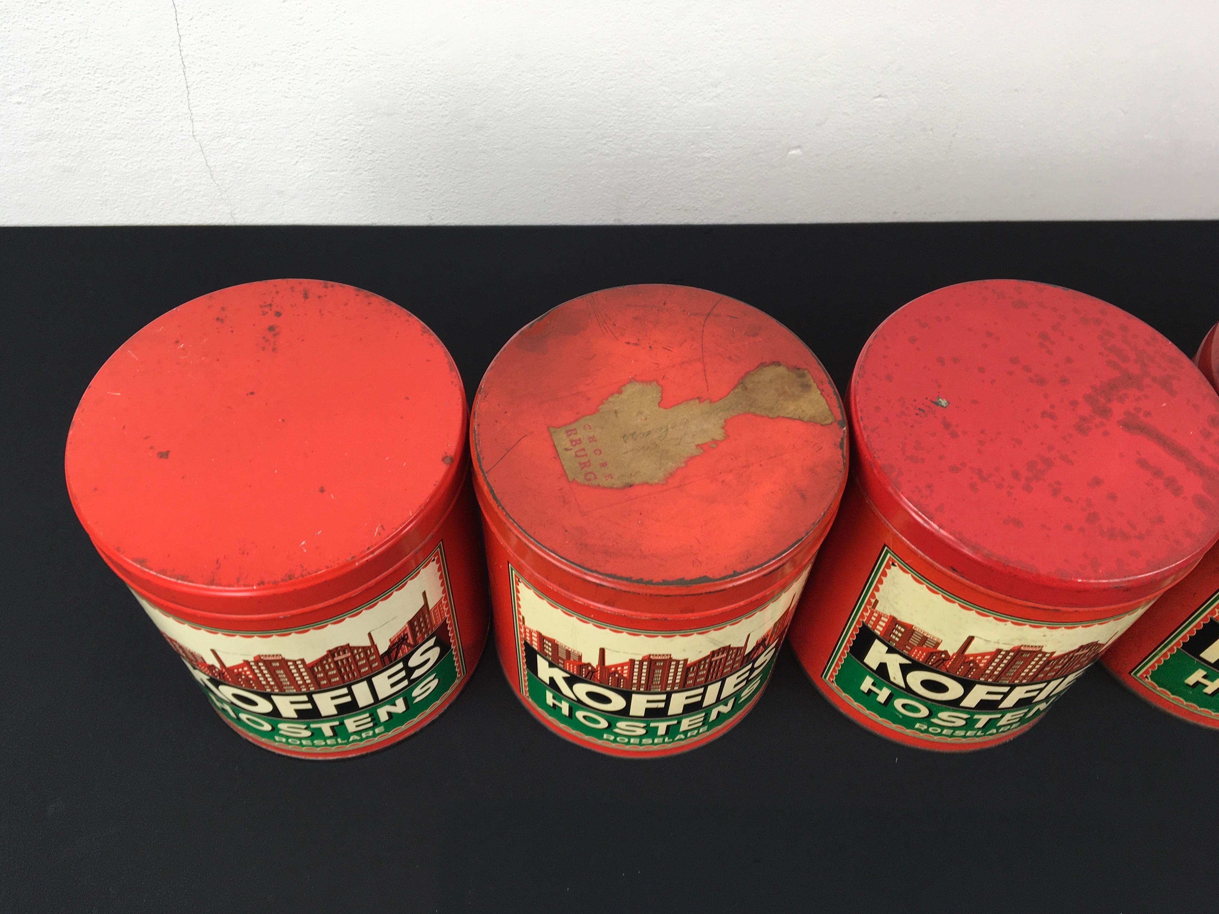 Industrial Set Vintage Coffee Tins with Factory on  For Sale