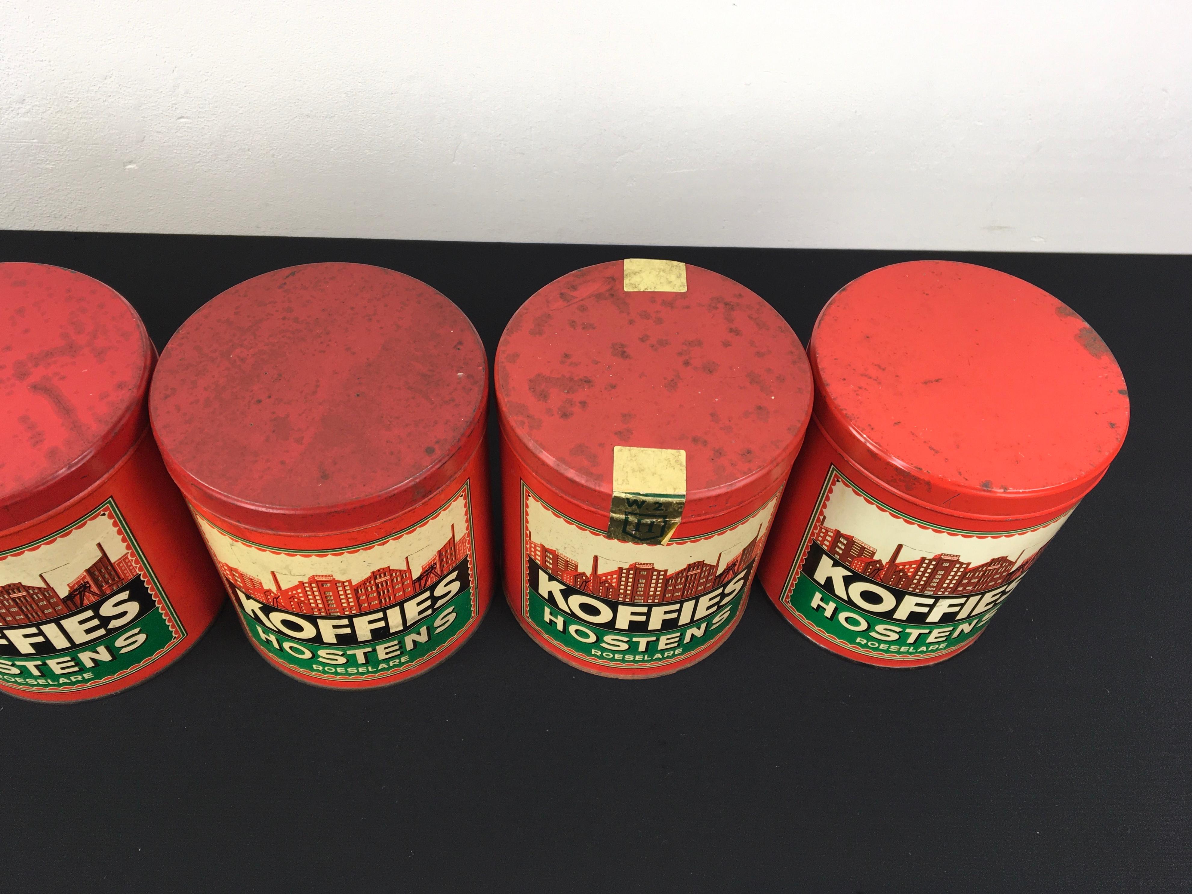 Set Vintage Coffee Tins with Factory on  In Good Condition For Sale In Antwerp, BE
