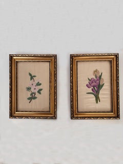 Set Vintage Flower on Silk Paintings, Embroidery Flower Art