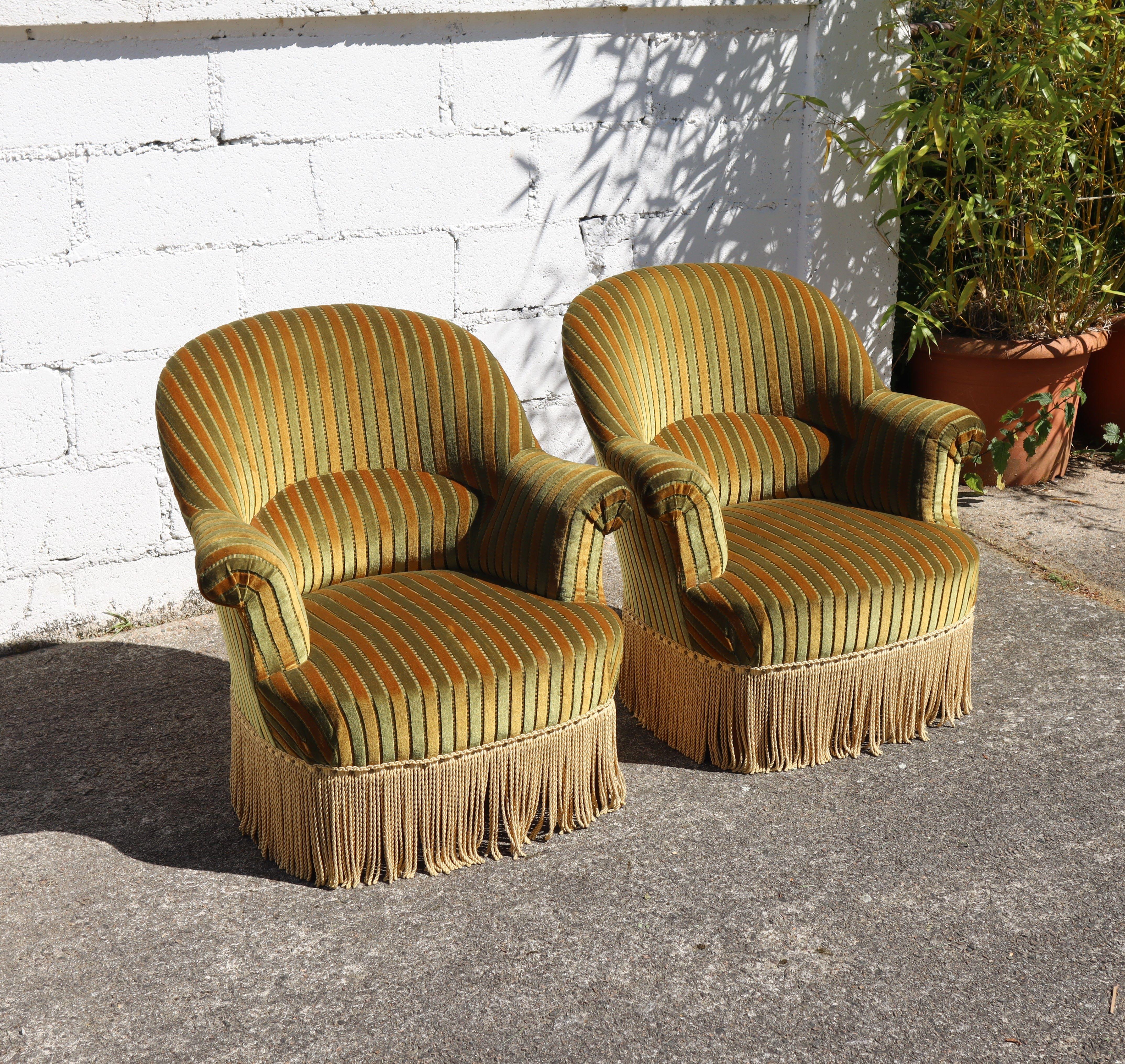 Lote de 2 Sillones Sapo Vintage-Crapaud Lounge Seater-Estilo Napoleón III-50s en Bueno estado para la venta en Bussiere Dunoise, Nouvel Aquitaine