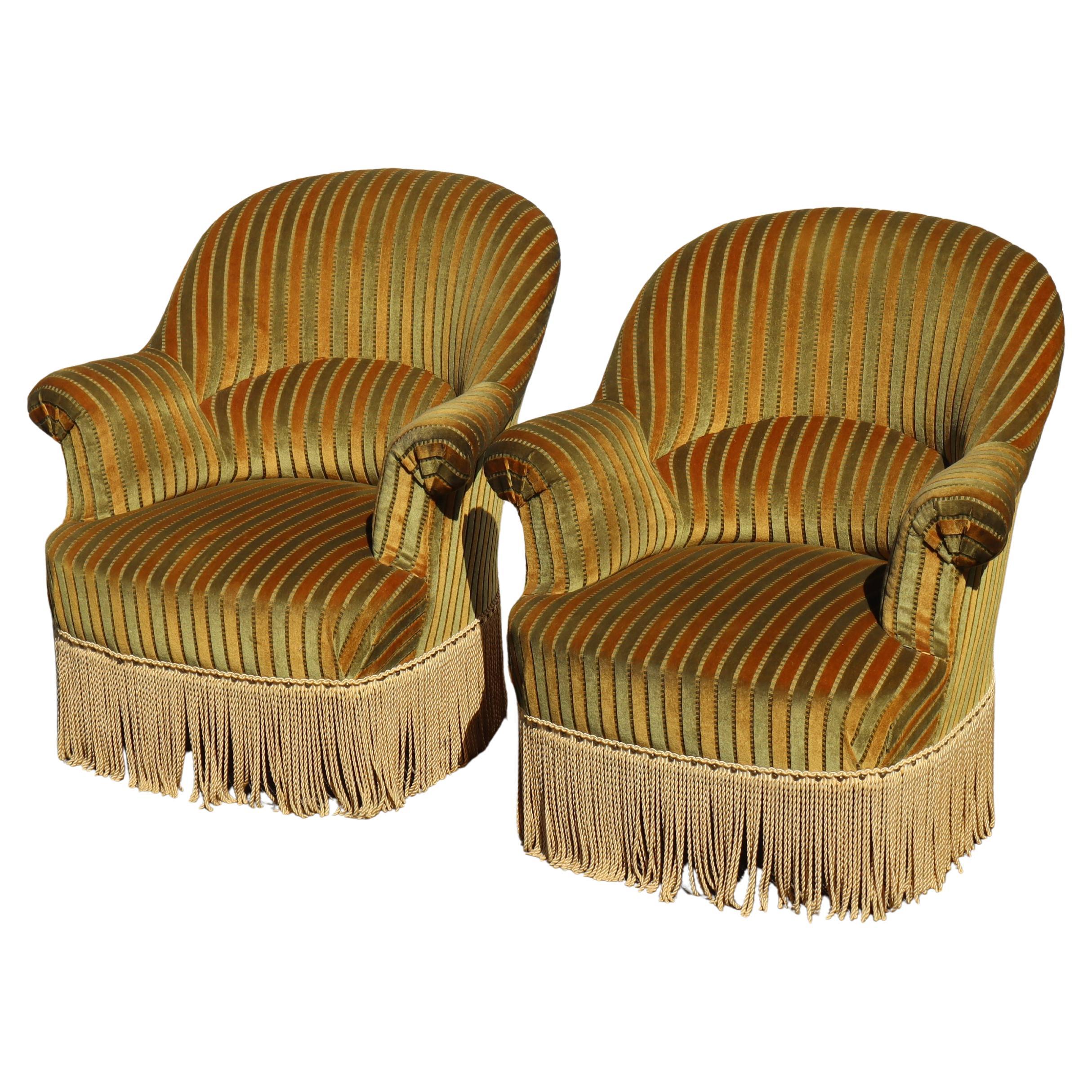 Set of 2 Vintage Toad Armchairs-Crapaud Lounge Seater-Napoleon III Style-50s