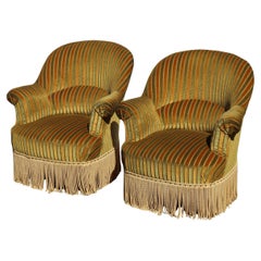 Set of 2 Vintage Toad Armchairs-Crapaud Lounge Seater-Napoleon III Style-50s
