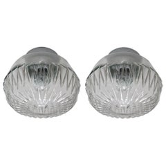 Set Vintage Wall/Ceiling Lights with Clear Structured Glass Porcelain Base