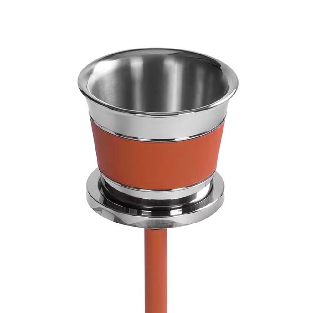 Champagne Cooler Set Waiter Orange On Stand, for 2-3 bottles,
Including a polished stainless steel stand covered with orange genuine 
Leather and a champagne cooler bucket in stainless steel, inside in brushed 
Finish and outside in polished finish,