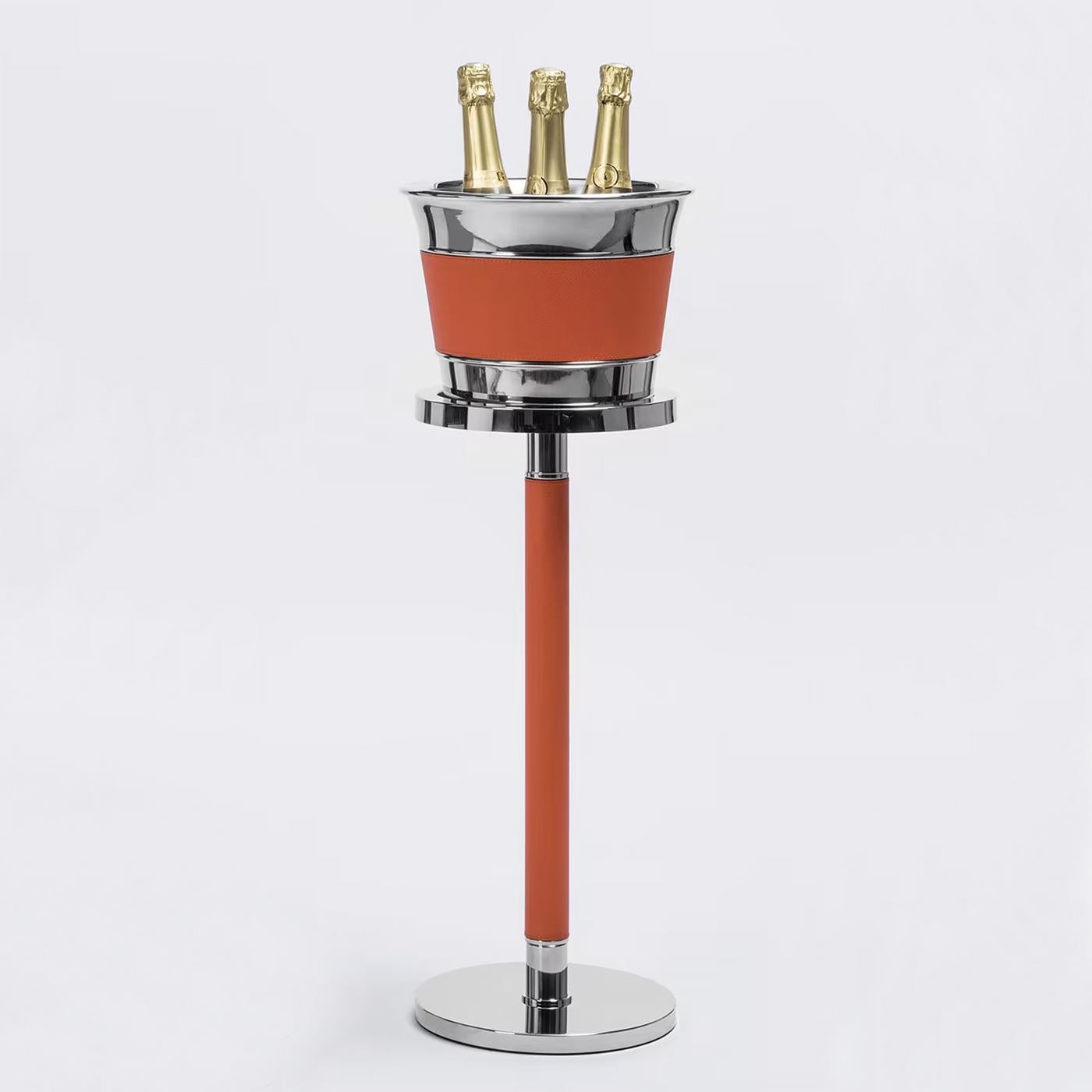 Orangefarbener Champagner-Kühler mit Waiter auf Ständer im Angebot 1
