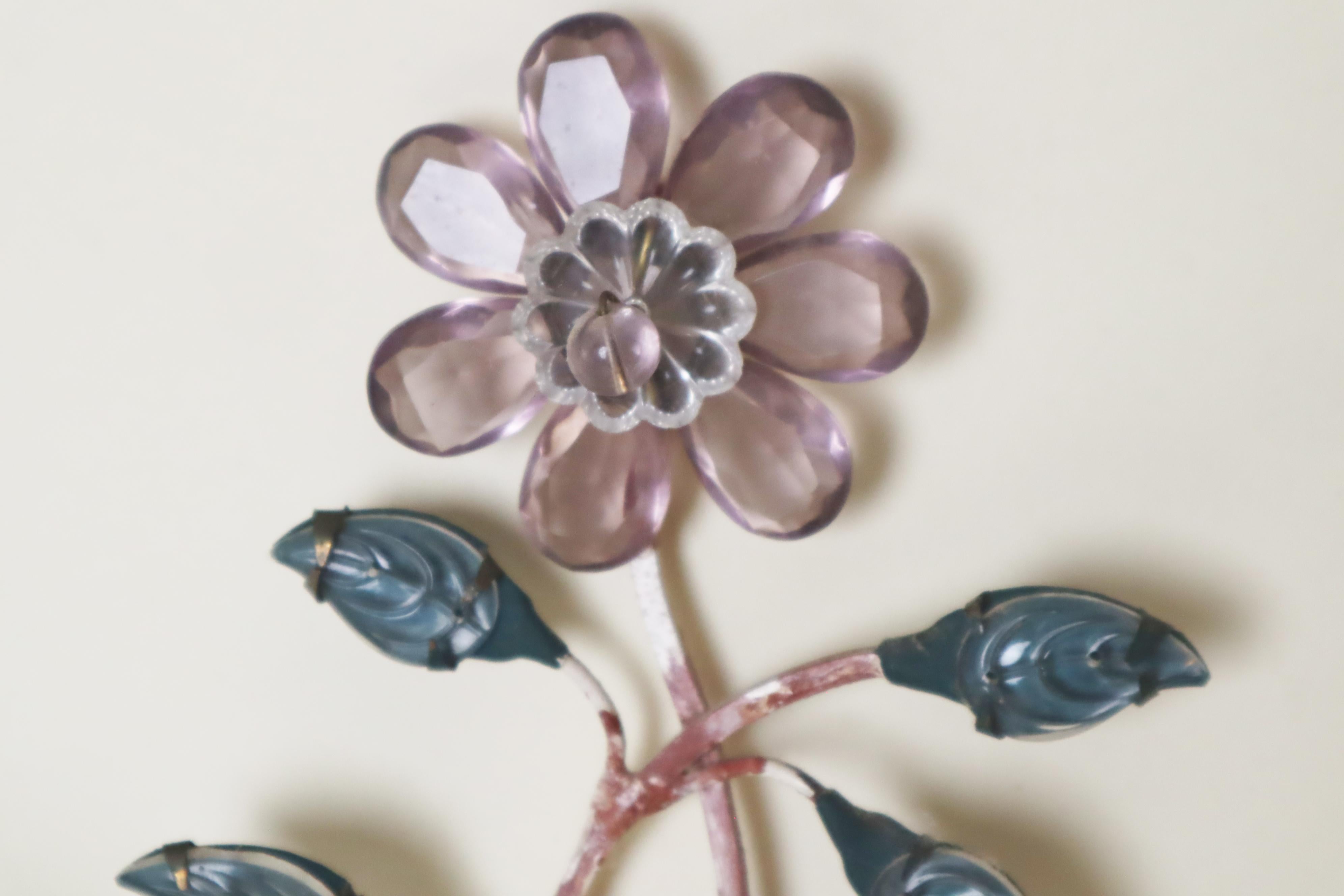 Set Wall Lights Attributed Maison Baguès With Colored Fowers and Marbled Metal For Sale 4