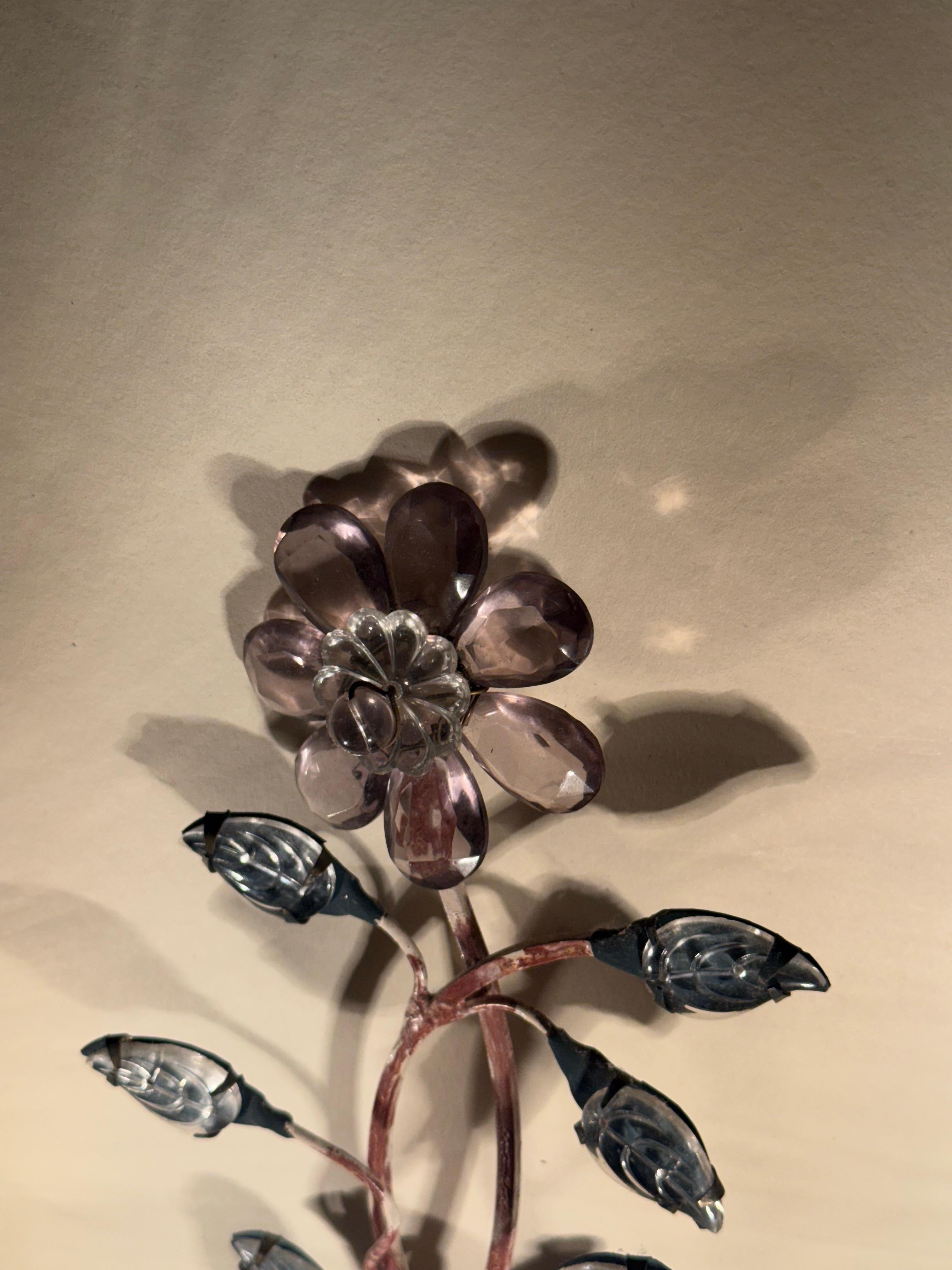 Set Wall Lights Attributed Maison Baguès With Colored Fowers and Marbled Metal For Sale 5