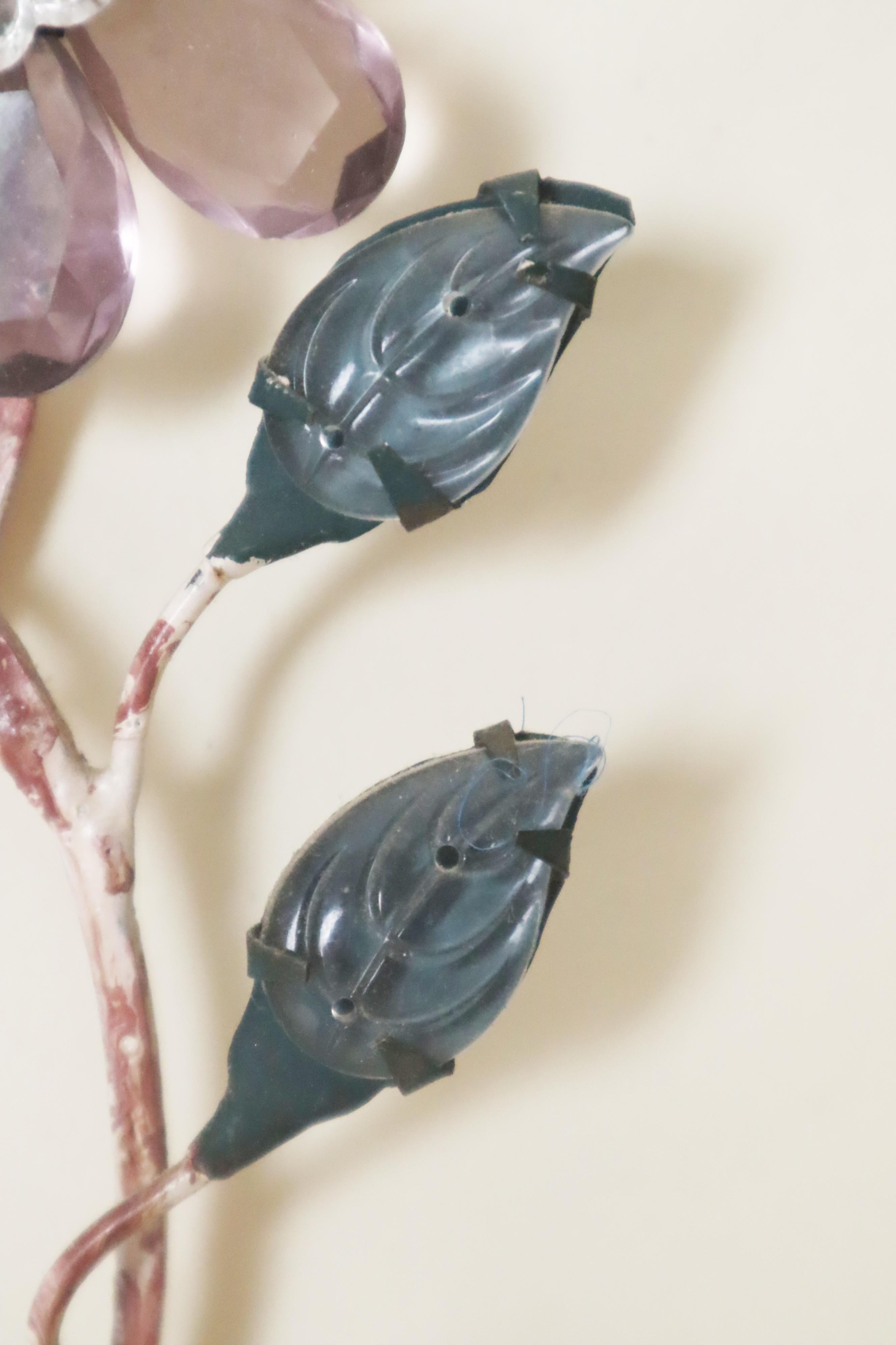 Set Wall Lights Attributed Maison Baguès With Colored Fowers and Marbled Metal For Sale 2