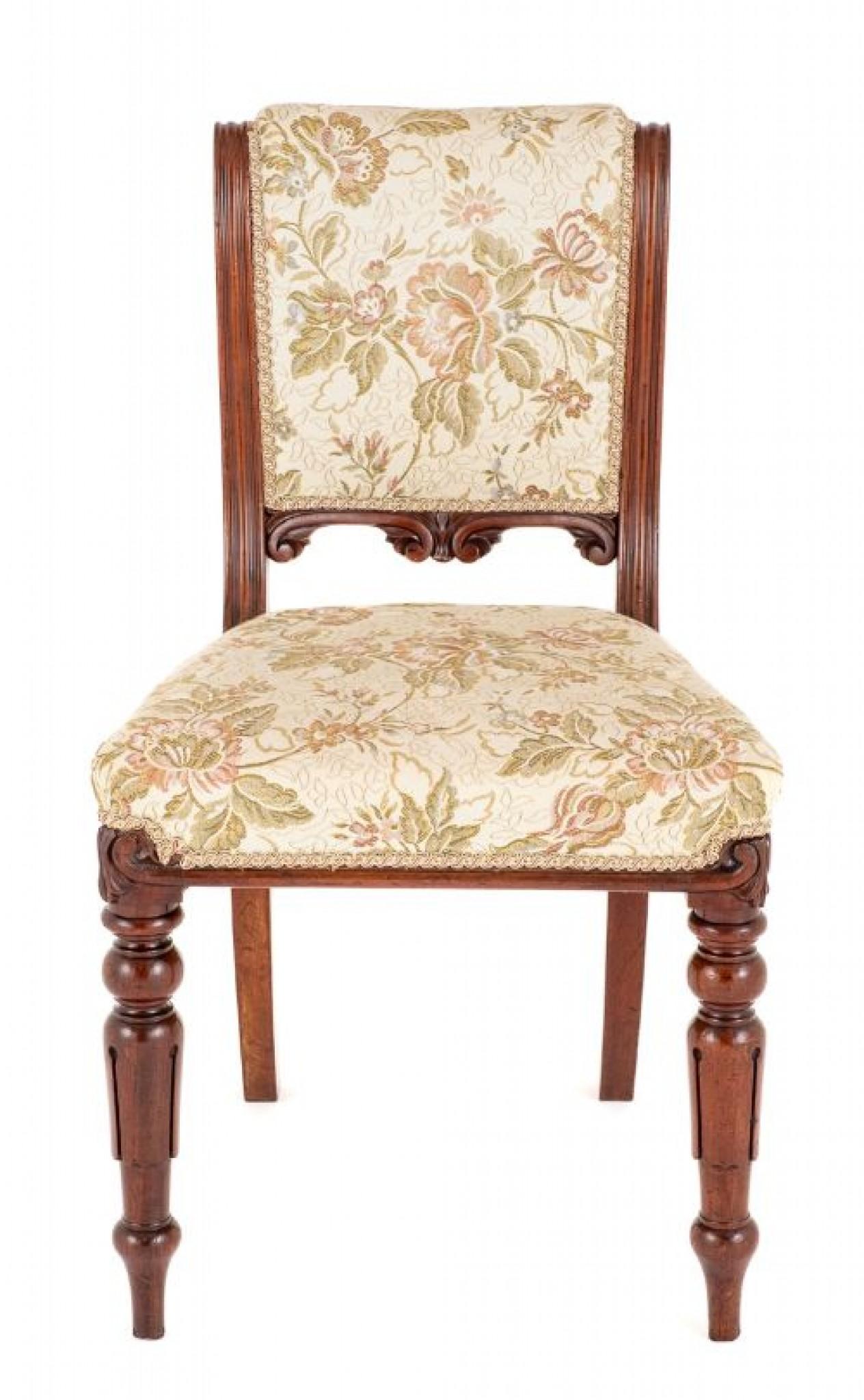 Set of 8 William IV Mahogany Dining Chairs.
19th Century
These Chairs are Raised Upon Typical William IV Turned and Carved Tulip Front Legs With Sabre Back Legs.
The Chairs Having a Stuff Over Seat and Back.
The Back Uprights Being of A Shaped and