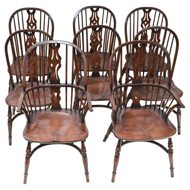 Set 8 Windsor Chairs Yew Farmhouse Dining Furniture For Sale at 1stDibs ...