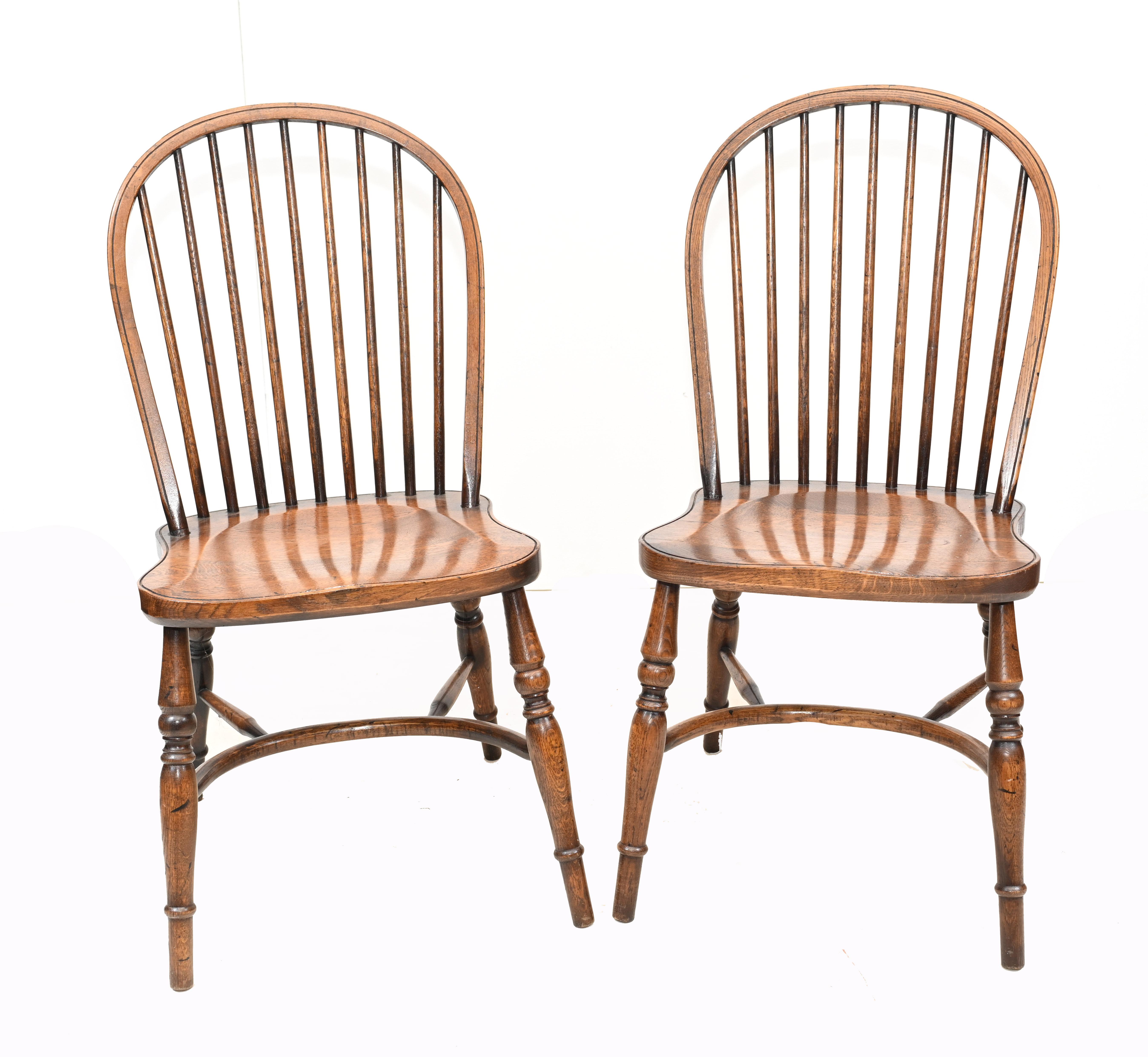 Set of six windsor chairs .
Set consists of six side chairs. 
These have to be the classic farmhouse set.
Quintessential design originally made outside of Royal Windsor.
We have various refectory tables to match.
Every interior designers