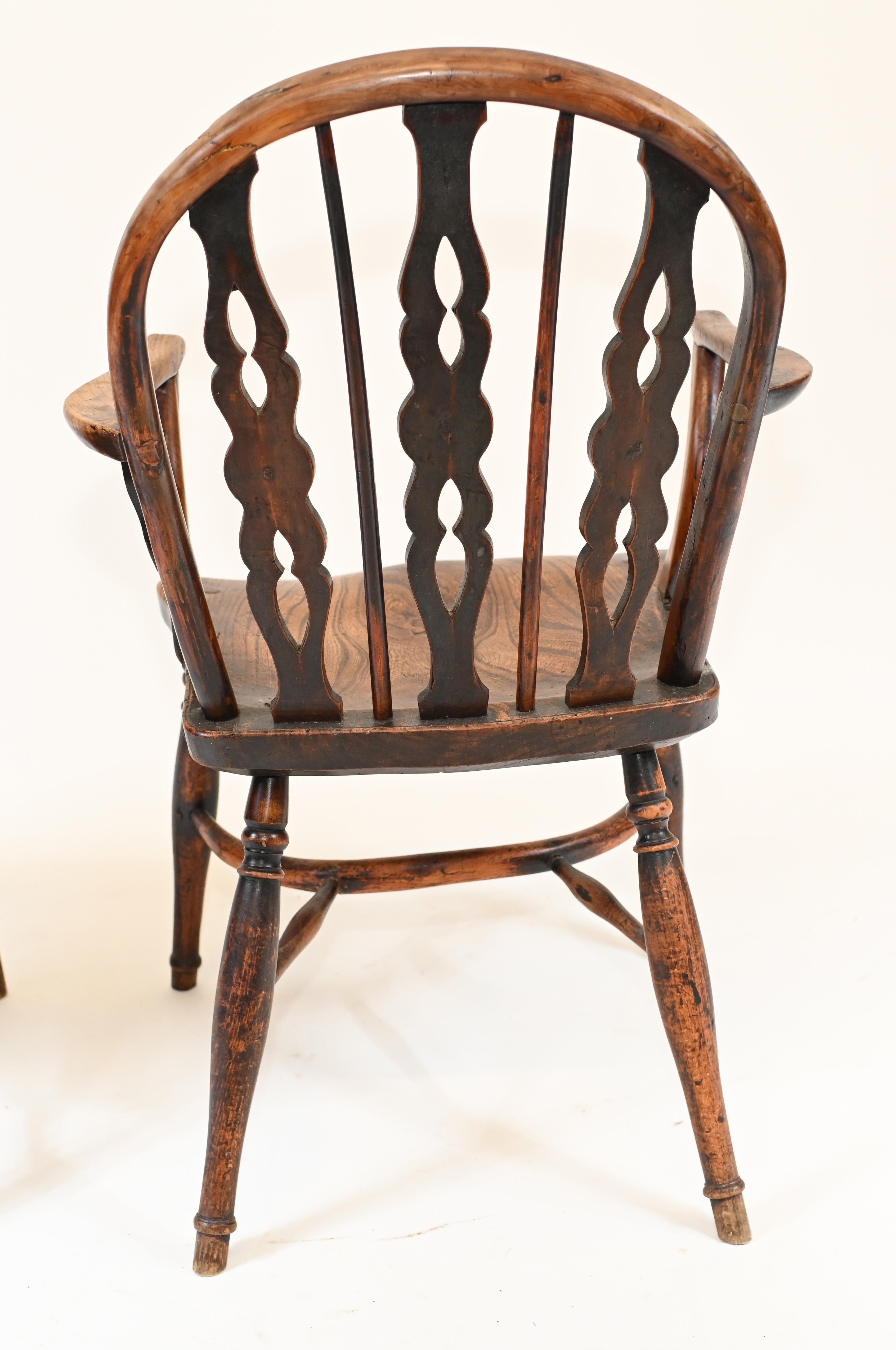Set Windsor Dining Chairs Elm Wood Farmhouse Diners 6