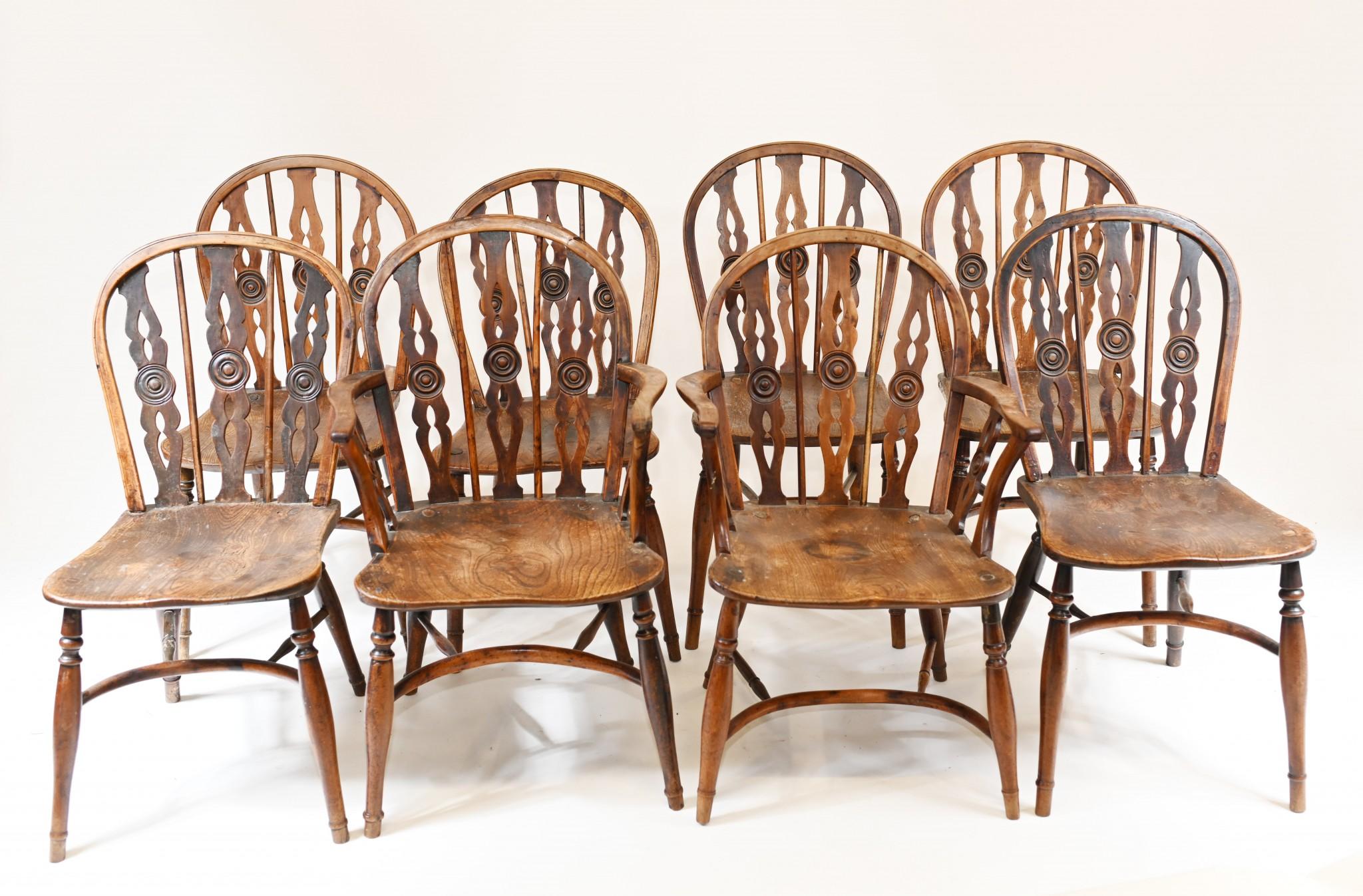 Set Windsor Dining Chairs Elm Wood Farmhouse Diners 1