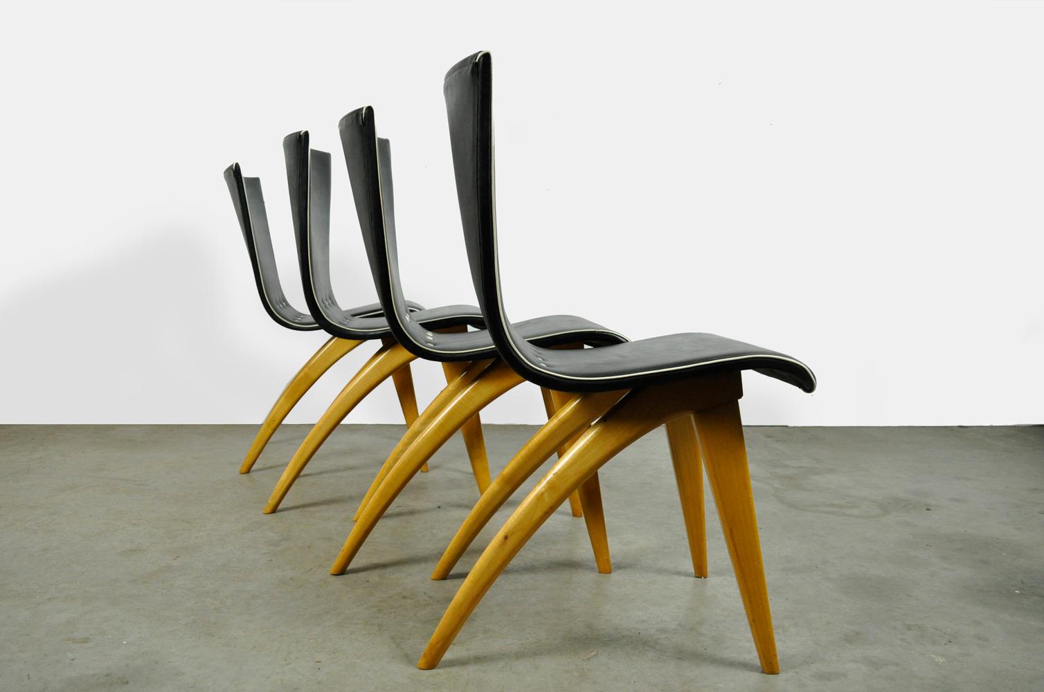 Dutch Set wingback dining chairs (4) by G.J. van Os for van Os Culemborg, 1950s For Sale