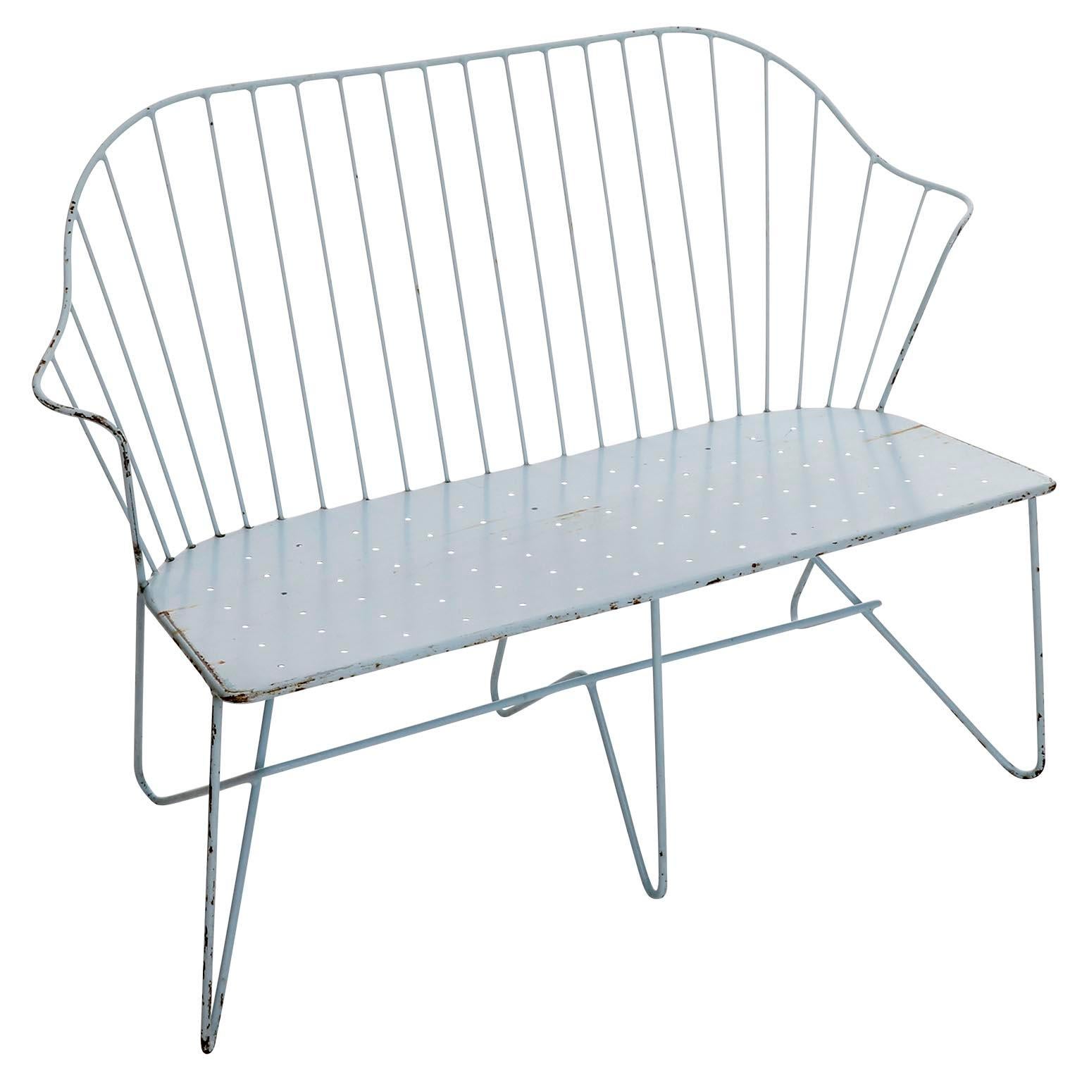 Mid-Century Modern Set Wire Chairs Auersperg Bench Astoria Sonett, Karl Fostel, Blue Steel, 1950s For Sale