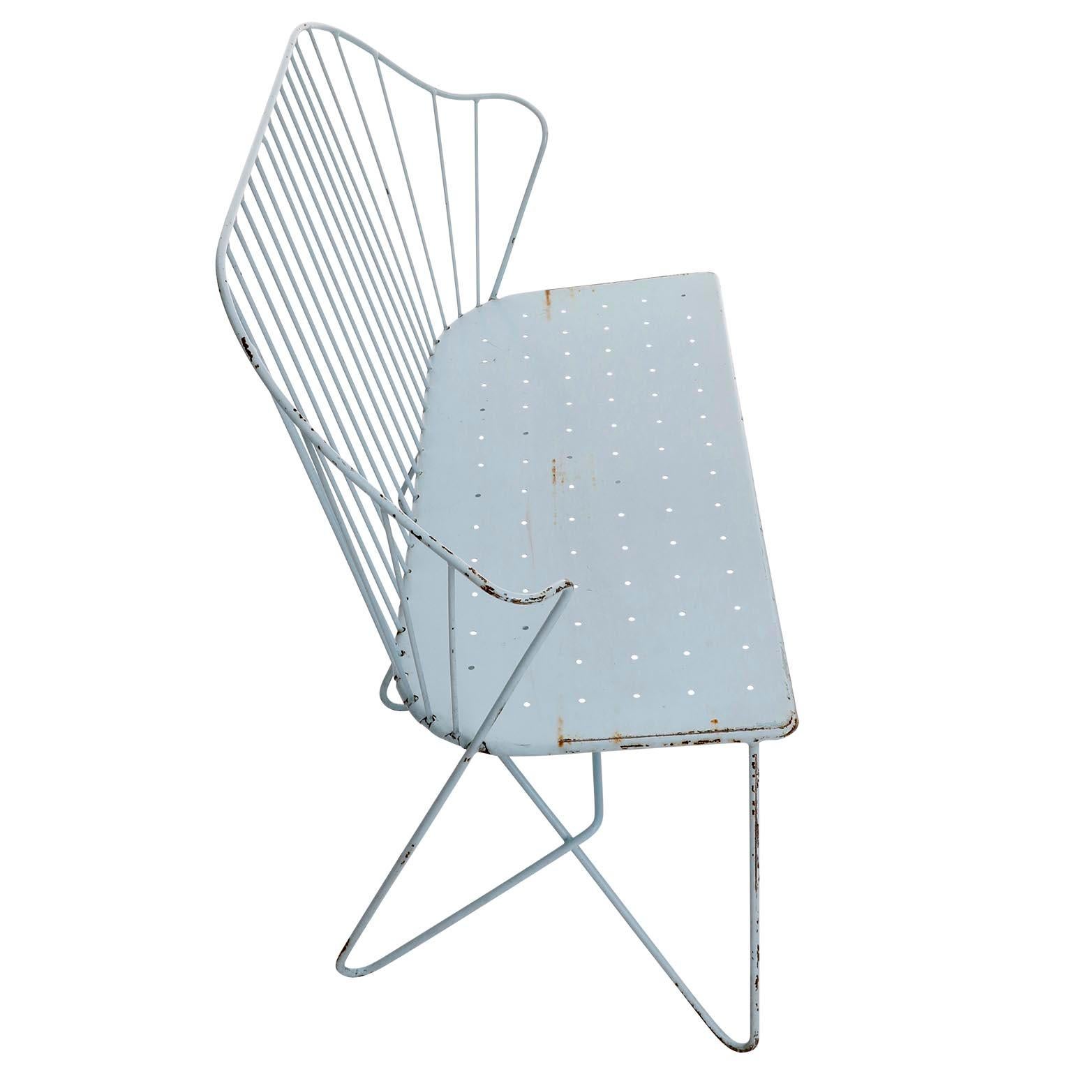 Set Wire Chairs Auersperg Bench Astoria Sonett, Karl Fostel, Blue Steel, 1950s In Good Condition For Sale In Hausmannstätten, AT