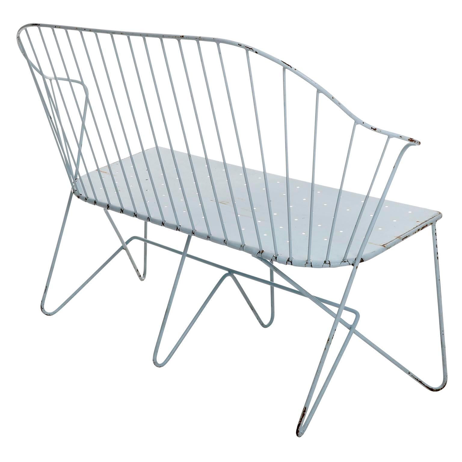 Mid-20th Century Set Wire Chairs Auersperg Bench Astoria Sonett, Karl Fostel, Blue Steel, 1950s For Sale