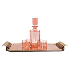 Set with Crystal Decanter and Shot Glasses and Serving Tray with Mirror