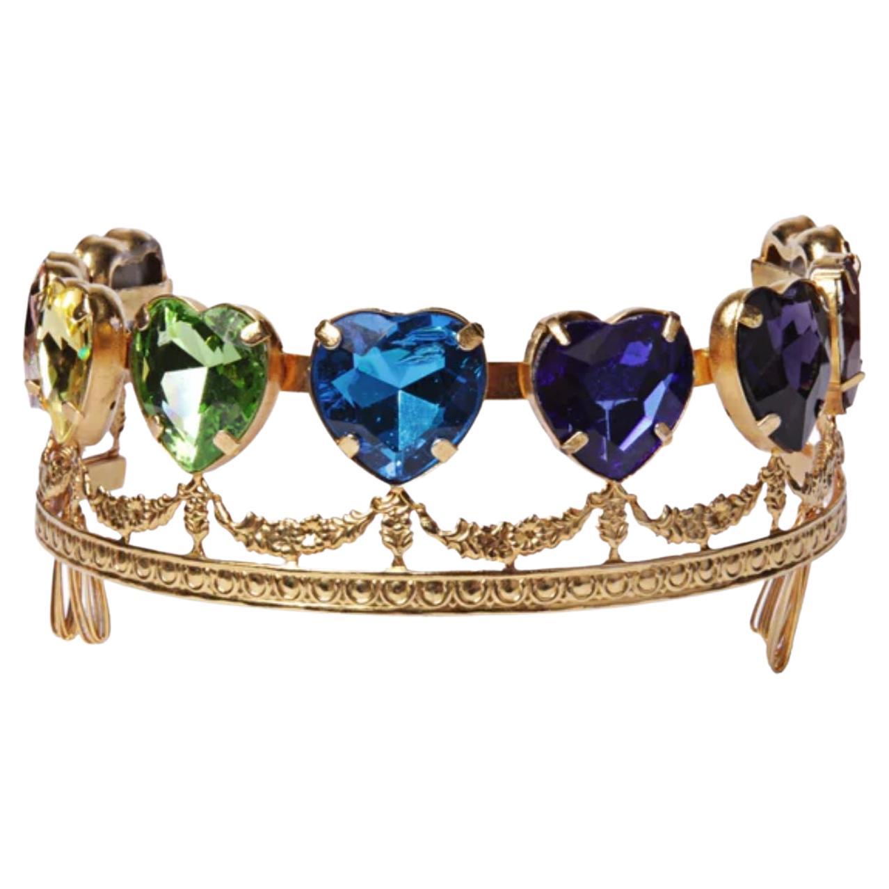 Rainbow Heart Crystal Tiara in 24k Gold-Plated Brass