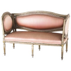 Antique Setee Louis Seize Carved Pink Bench