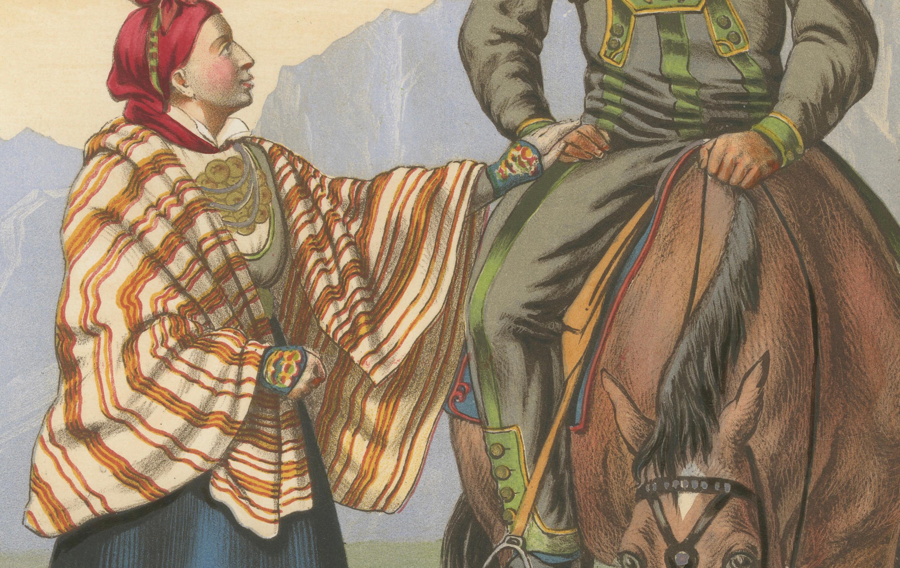 Tedesco Setesdal Traditional Dress – Daily Wear from Norway, Antique Lithograph, c.1860 in vendita