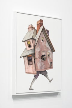 "Wanderer Study 2" Acrylic, Pastel and Collaged Painting of Moving House