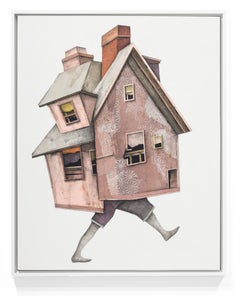 "Wanderer Study 2" Acrylic, Pastel and Collaged Painting of Moving House