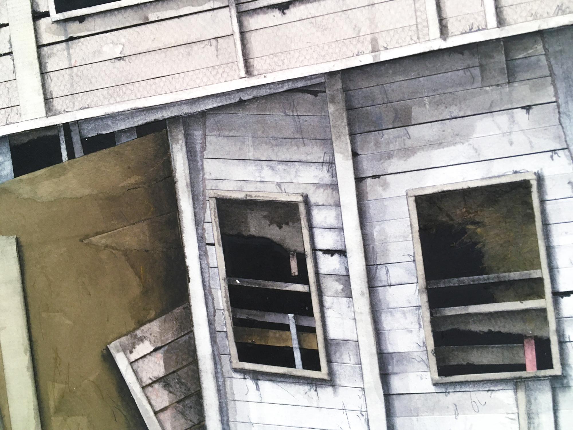 „“House Studies Series II“, geschichtetes Papier und Zeichnungscollage, Architektur (Grau), Figurative Painting, von Seth Clark