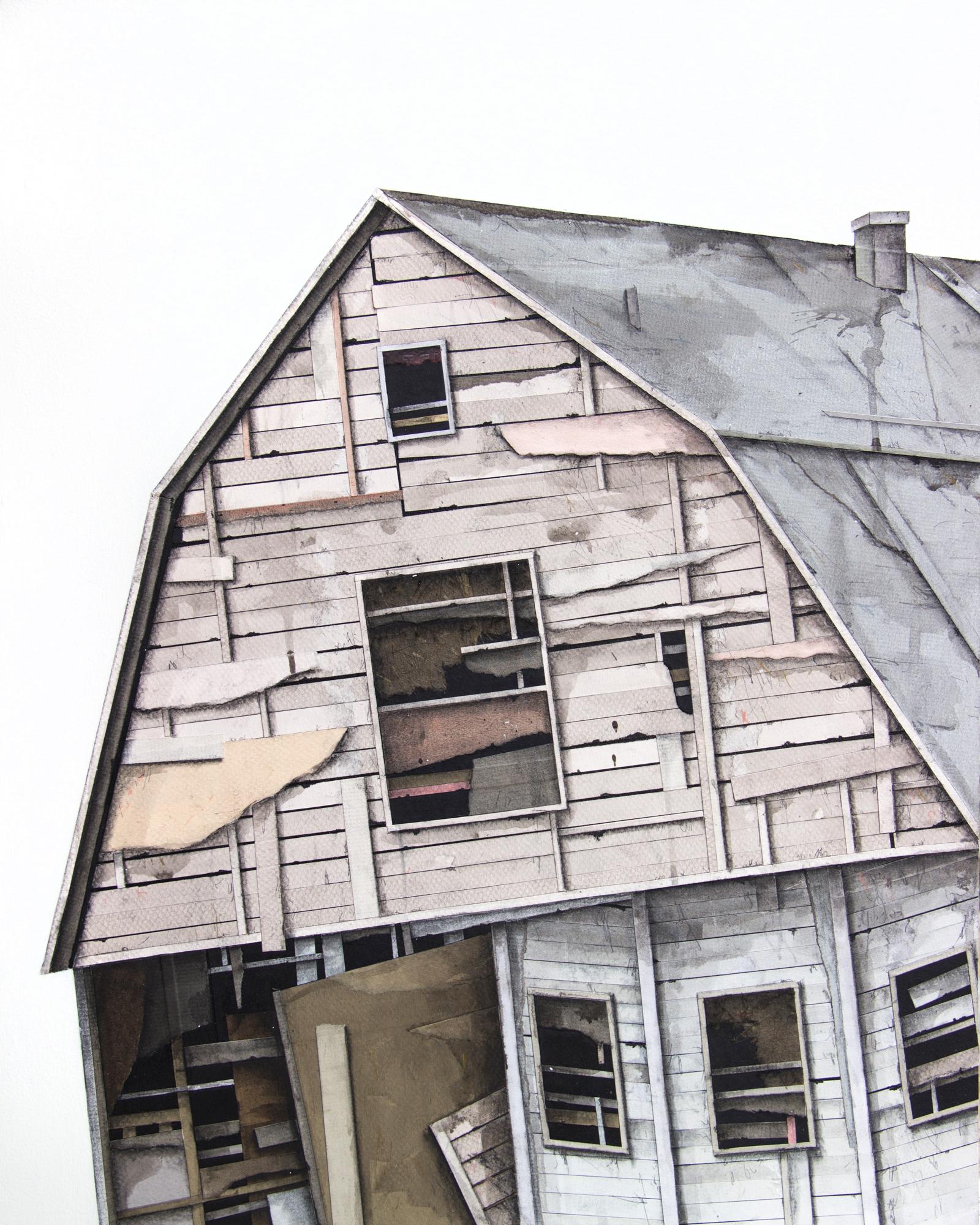 Seth Clark Figurative Painting - "House Studies Series II", Layered Paper and Drawing Collage, Architecture