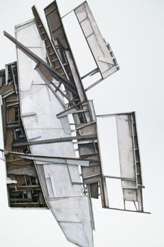 "Mass Study I", Layered paper collage, distressed architecture, charcoal, pastel