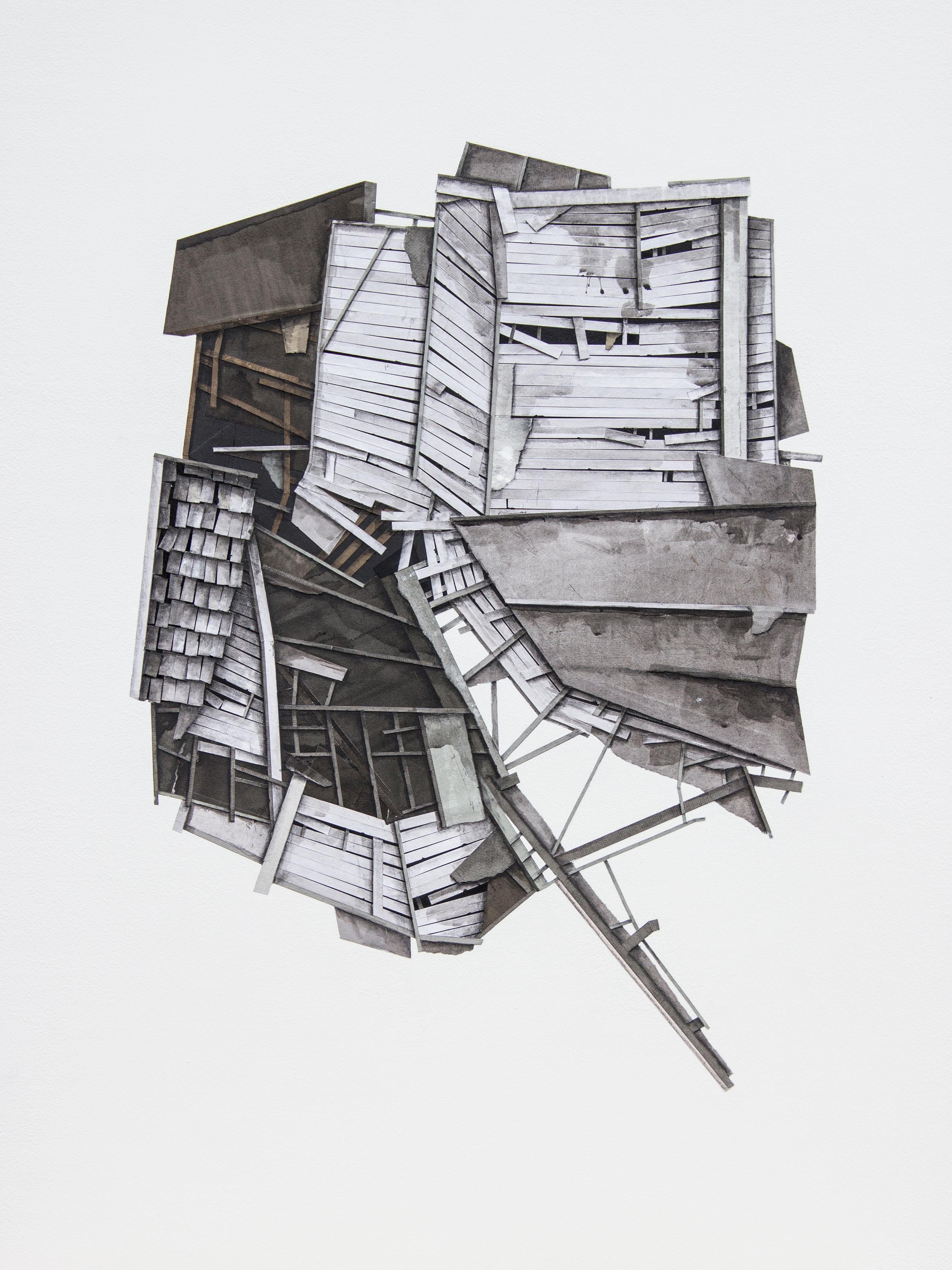 Seth Clark Abstract Drawing - "Mass Study III", Layered paper and drawing collage, architectural, dimensional