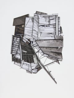 "Mass Study III", Layered paper and drawing collage, architectural, dimensional