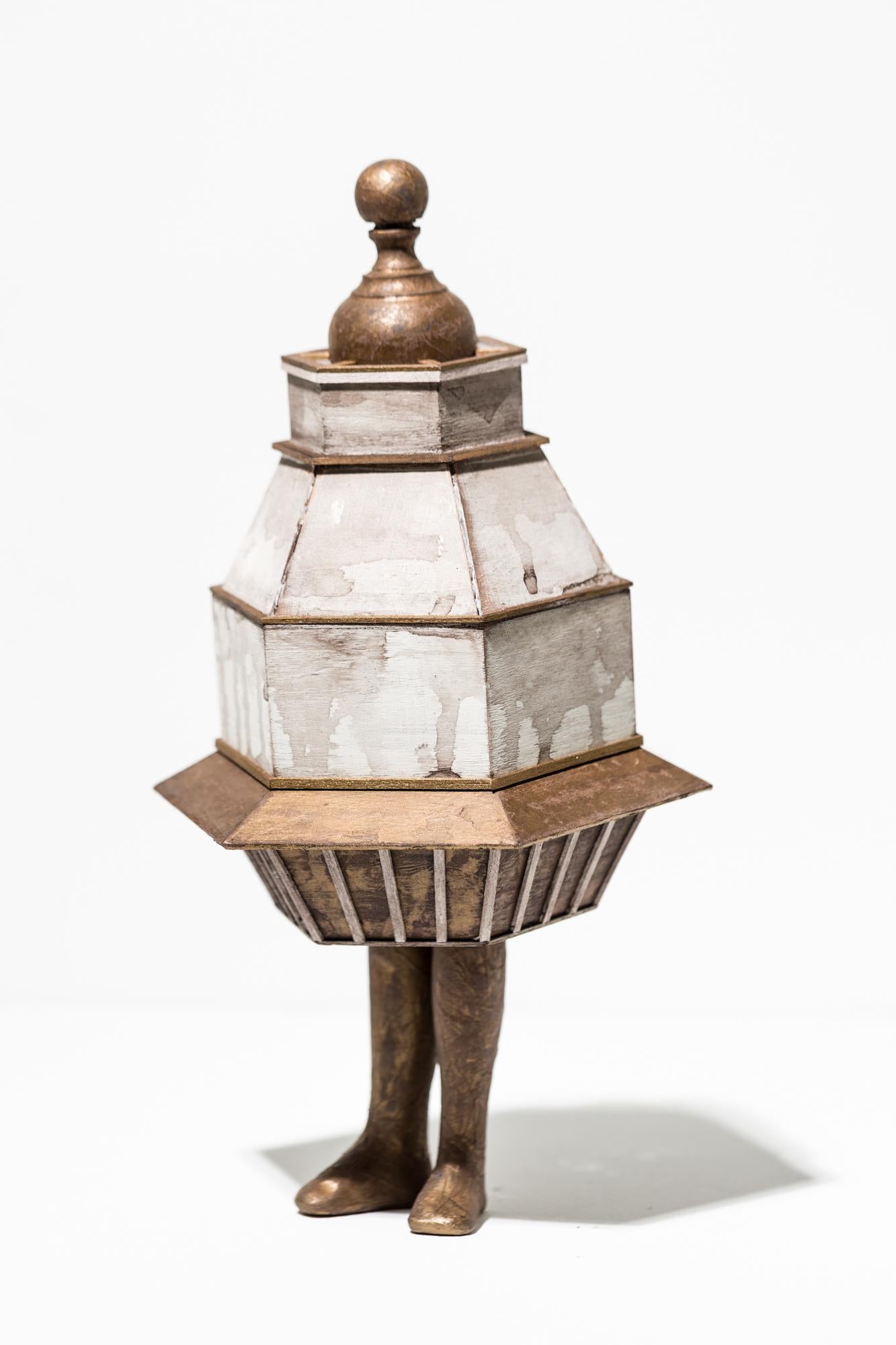 Seth Clark Figurative Sculpture - "Neighborling Maquette 22" Personified House Turret Tabletop Sculpture