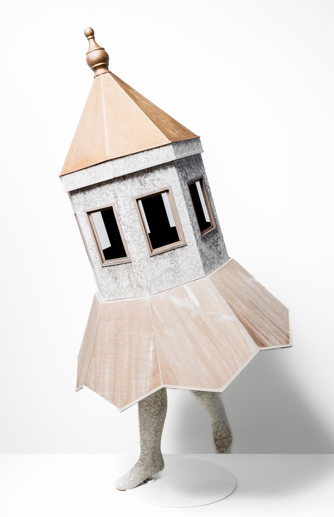 This piece, titled "The Dasher" is an original free-standing sculpture by Seth Clark  as part of his newest solo exhibition, "Passing Through". Clark's deteriorating structures have evolved into imaginative compositions boasting color, sprouted