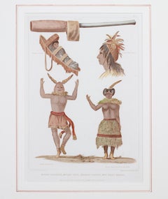 Gravur von Seth Eastman „Moqui Dancers, Moqui Pipe, Navajo Cradle & Kopfschmuck“