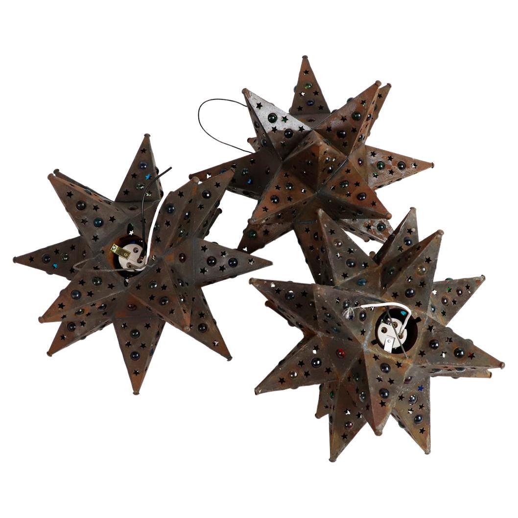 Seth of Three Mexican Pendant Lamps in Star Shape For Sale