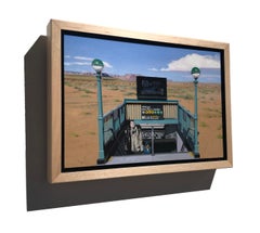 small scale brown and green realist painting, "Deserted", New York City Subway