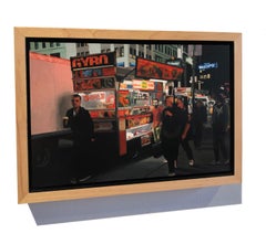 small scale realist city landscape, "Gyro", oil on panel (New York City, Night)