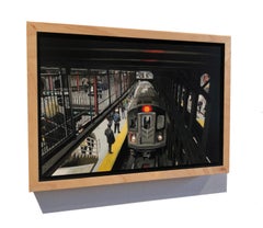 small scale realist painting, "5 Train", oil on panel (New York City, Subway)