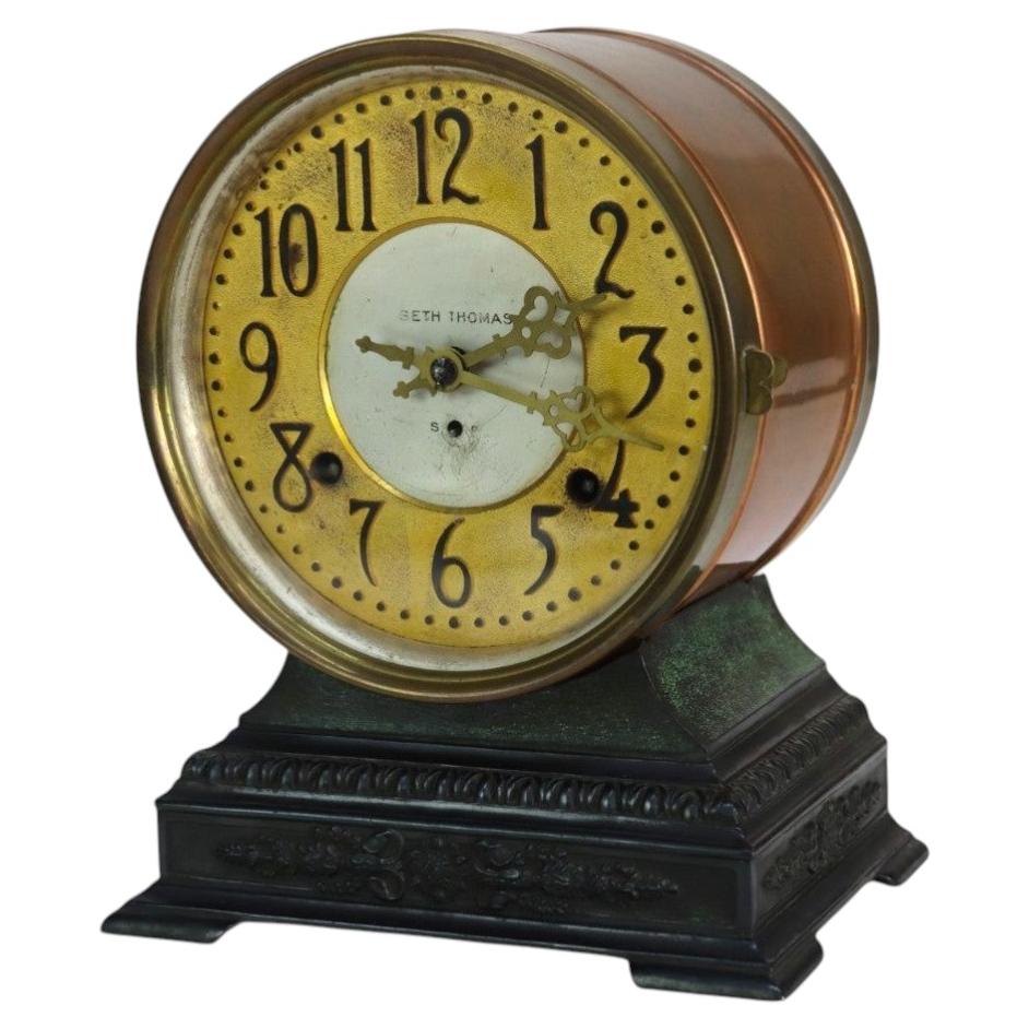 Seth Thomas “Grand Model” Copper & Brass Automatic 8-Day Alarm Clock c1920 For Sale