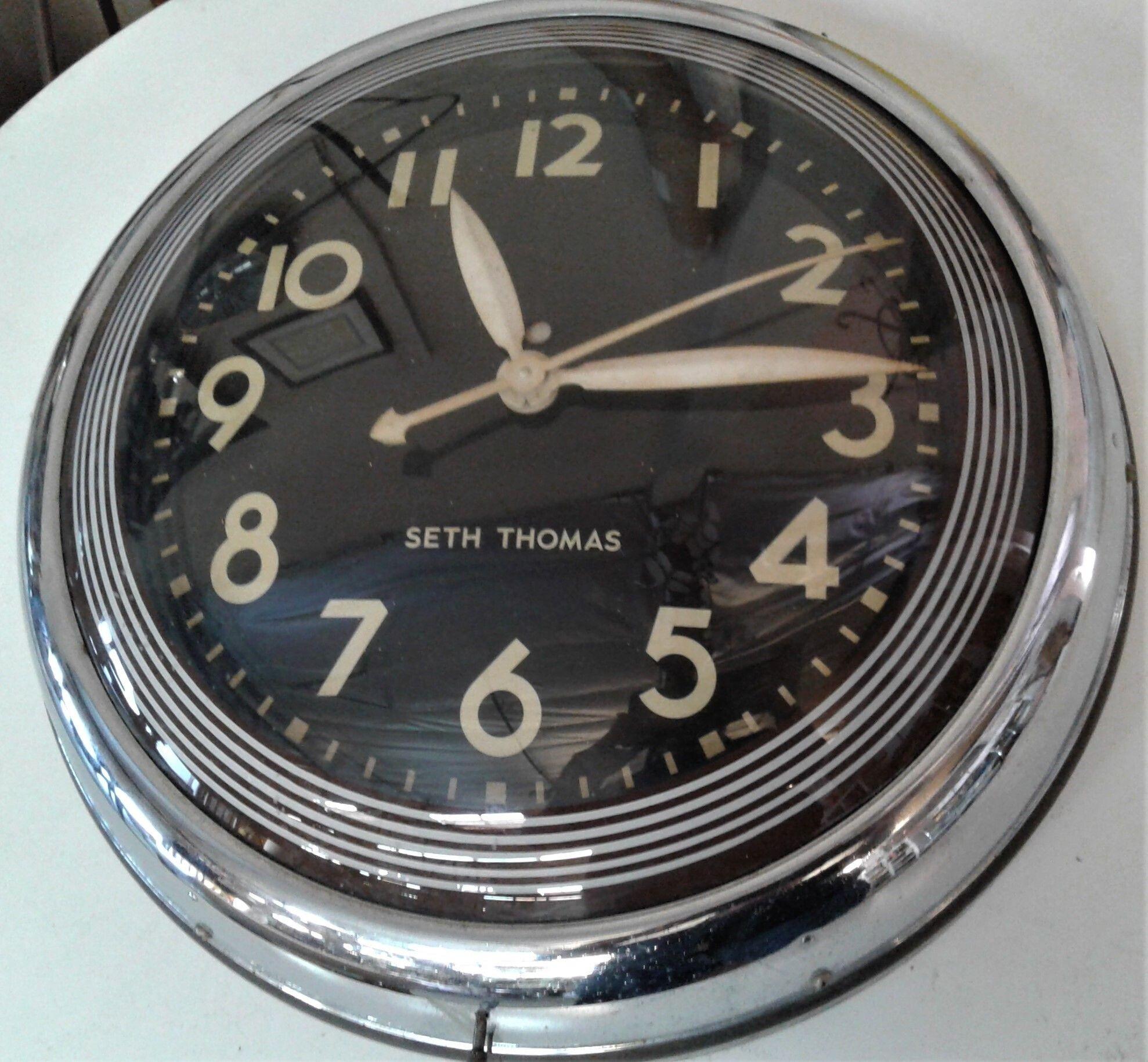 North American Seth Thomas Neon Large Antique Clock Art Deco 1940s Porcelian